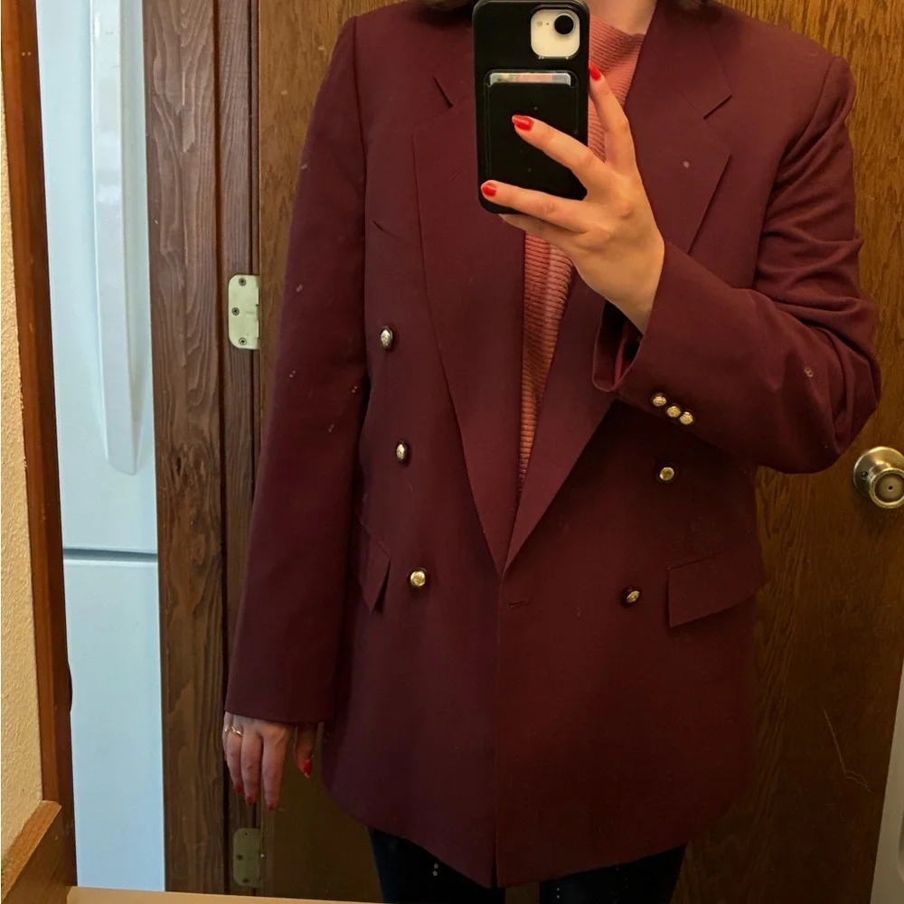 EUC Double-Breasted Blazer in Burgundy (Size L) - Picture 7 of 12